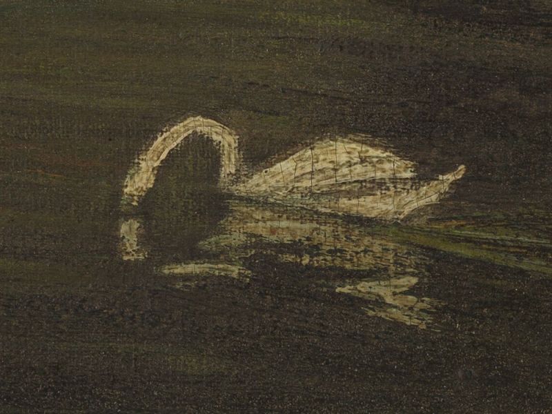 Ettore Burzi (1872-1937), Gewässer mit Schwänen, Öl, 1907 Öl auf Leinwand, doubliertSchweiz, - Image 5 of 10