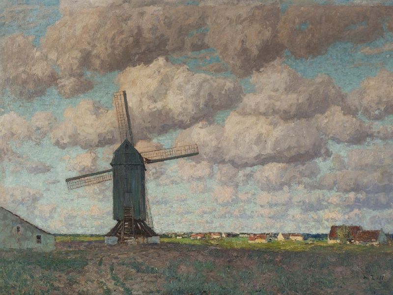Alfred Zoff (1852-1927), Windmühle, Öl, um 1902/1903 Öl auf Leinwand Österreich, um 1902/
