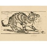 Otto Pankok, Katze, Holzschnitt, 1947 Holzschnitt auf ockerfarben getöntem Velin Deutschland,