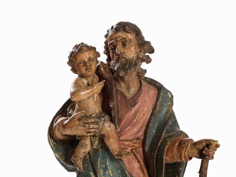Geschnitzte Skulptur des Josef von Nazareth, Deutschland,18.Jh. Linde, geschnitzt und polychrom - Image 2 of 6