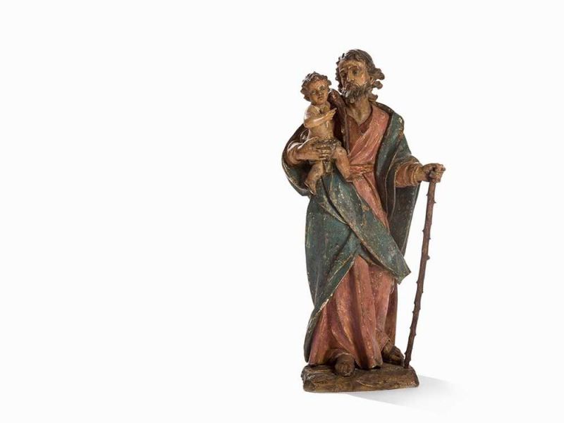 Geschnitzte Skulptur des Josef von Nazareth, Deutschland,18.Jh. Linde, geschnitzt und polychrom