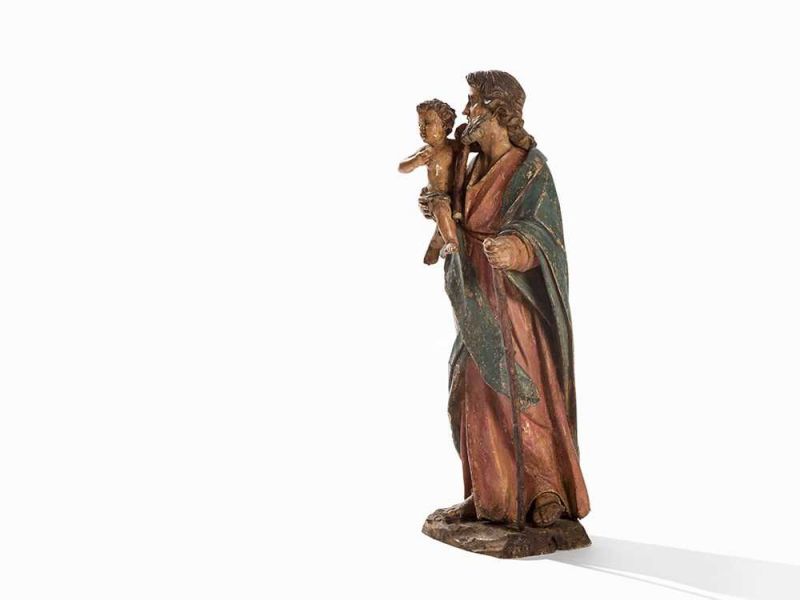 Geschnitzte Skulptur des Josef von Nazareth, Deutschland,18.Jh. Linde, geschnitzt und polychrom - Image 4 of 6