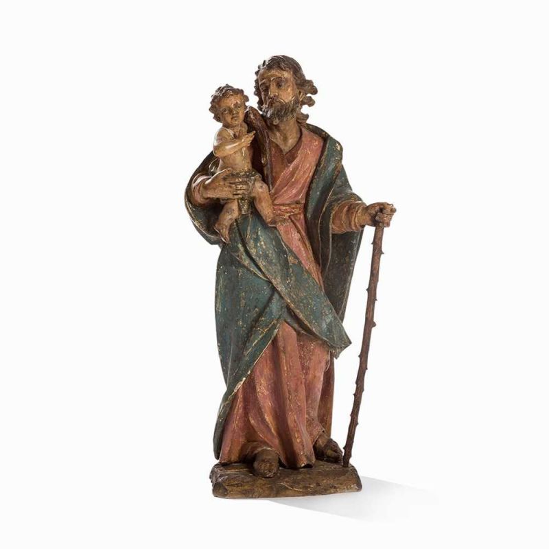 Geschnitzte Skulptur des Josef von Nazareth, Deutschland,18.Jh. Linde, geschnitzt und polychrom - Image 6 of 6