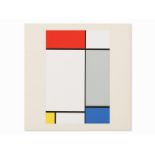 Nach Piet Mondrian, „Composition rouge, jaune, bleue et grise“ Farbserigrafie auf chamoisfarbenem