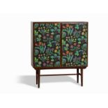 Kabinettschrank mit Josef Frank Tapete "Vårklockor", 1950er Mahagoni furniert, Kunst-