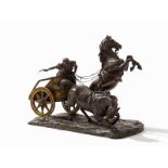 G. Ferrari, Große Bronze, Römischer Streitwagen, Italien 19. Jh Bronze, patiniert, teil-
