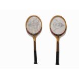 Paar Dunlop Maxply McEnroe Tennisschläger, England, 1980er Holz, polychrom lackiert, synthetisches