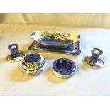 A Mailing lustre ware dressing table set and a fruit bowl.