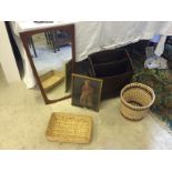 A teak mirror baskets and a magazine rack.