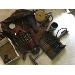 Two joiners tool bags and a variety of hand tools.