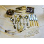 Various silver plate and flatware.