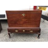 A fine mahogany campaign chest / silver chest having internal shelf added later with key on a two