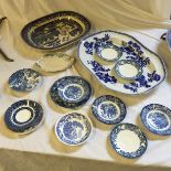 A selection of blue and white including a meat plate.
