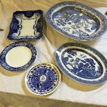 Five blue and white plates various.