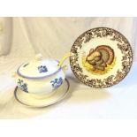 A Spode plate and a Cleve tureen with plate and ladle.