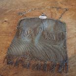 1920's silver 'flapper's' evening bag, the clasp with cabochon blue stones,