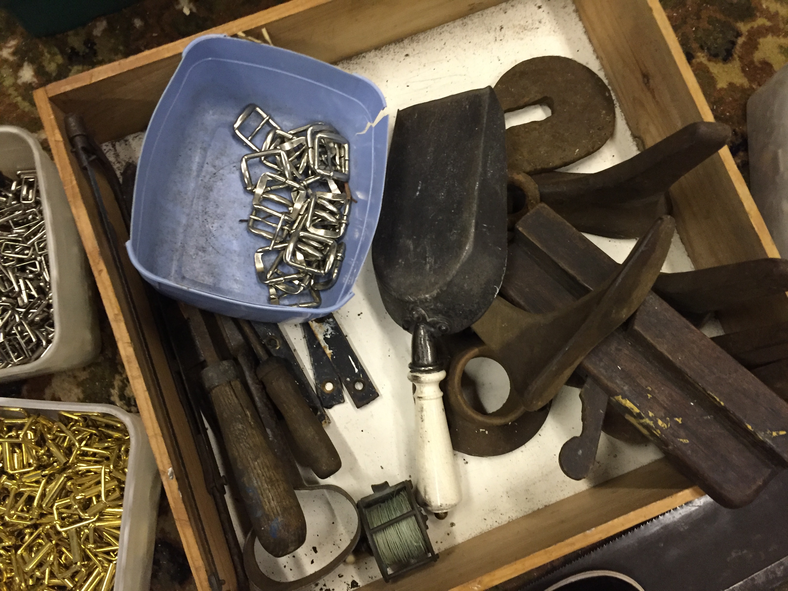 A large selection of belt buckles and clasps for making belts tools and cobblers shoe lasts. - Image 5 of 6