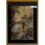 A Victorian painting on glass with monog