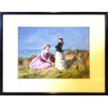 A gouache of two Victorian ladies by Edw