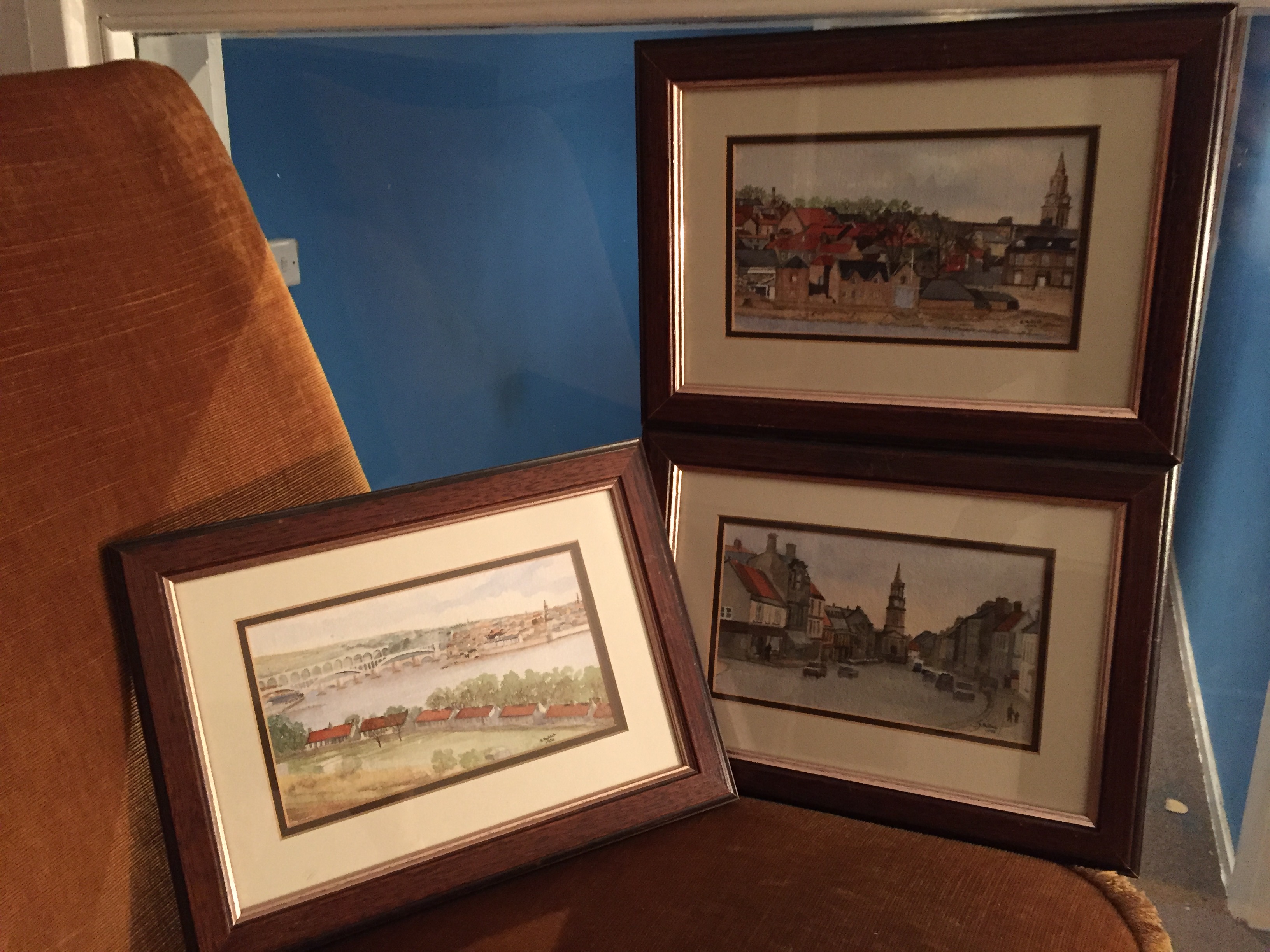 Three watercolours depicting Berwick upon Tweed by R Bulloch 1994