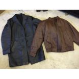 A bomber style brown leather jacket small and a black leather coat S 38.