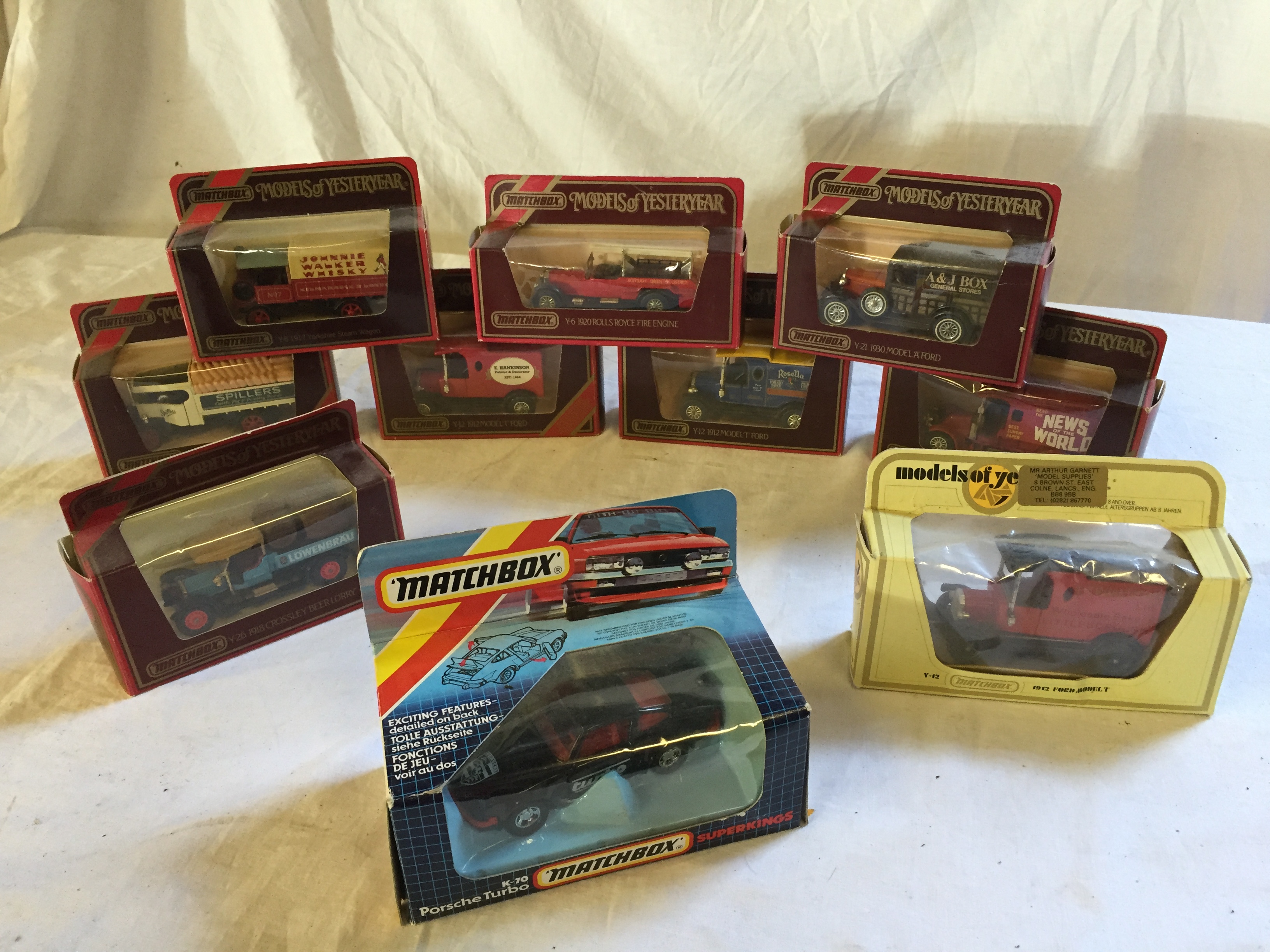 Nine Matchbox boxed Models of Yesterday, A matchbox Porsche Turbo K-70 Superking.