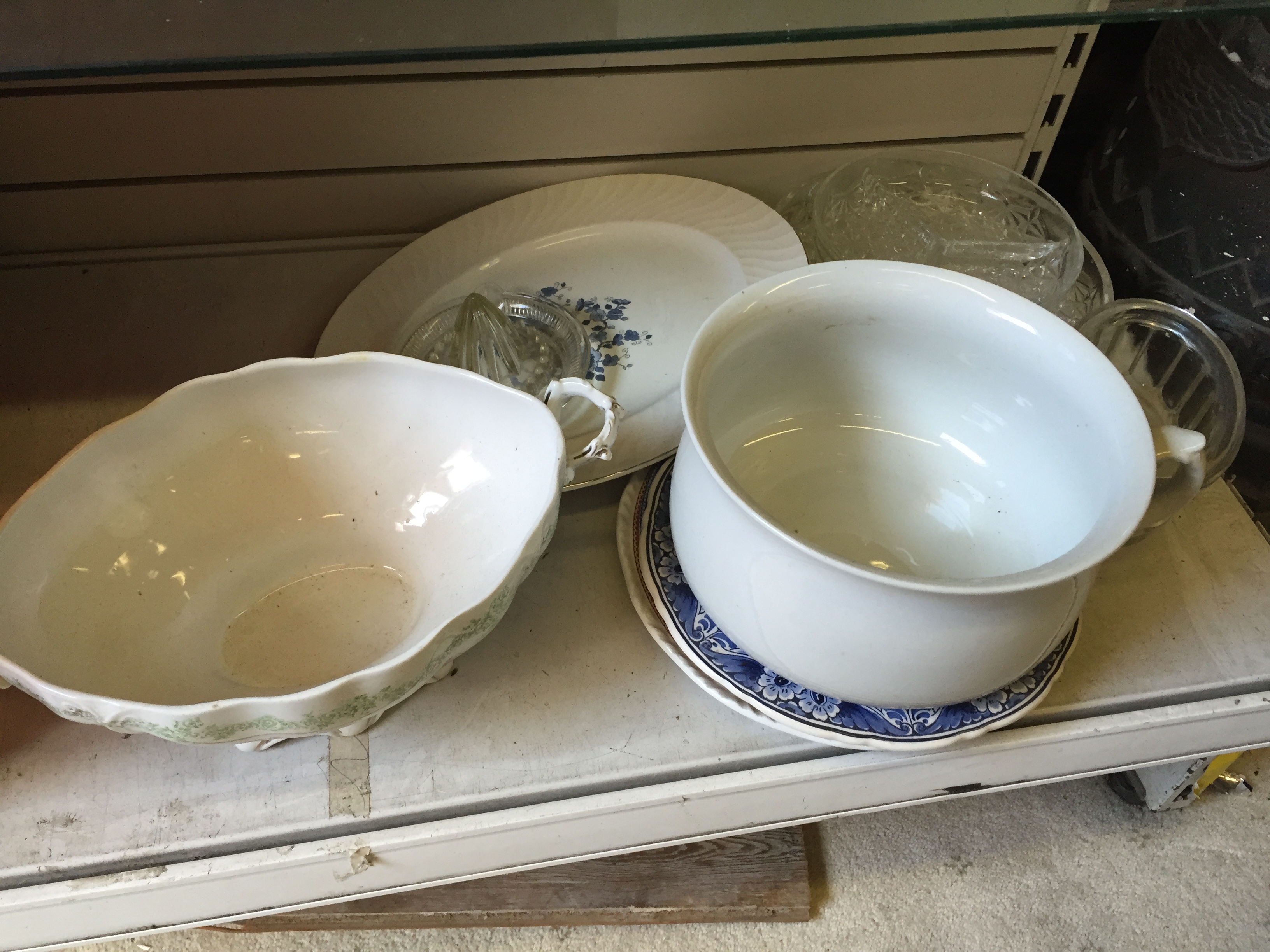 Various ceramics including a jelly mould a n a bed pot.