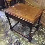 An oak sewing box with barley twist legs and stretchers. 510 mm H xz 510 mm x 320 mm.