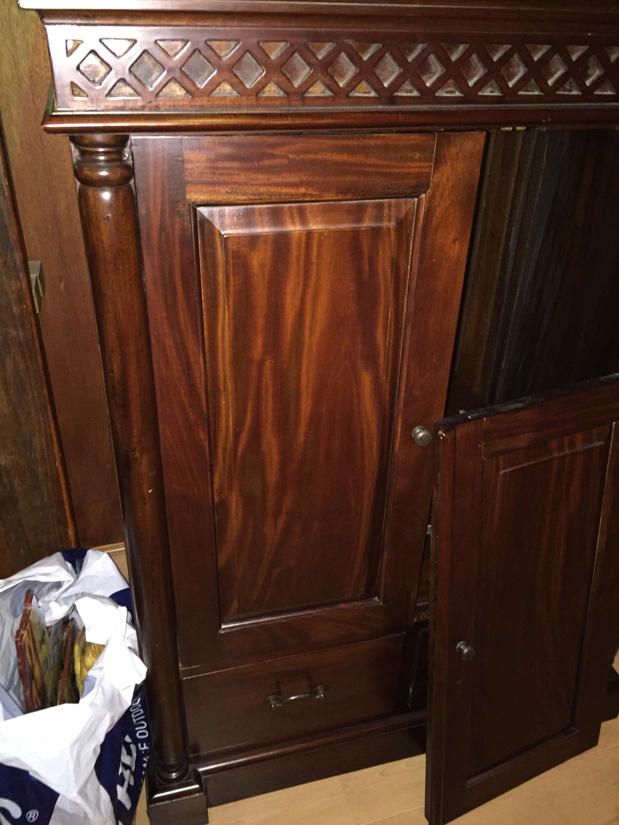 A dark wood television cabinet with drawer beneath. Needs slight repair to door. - Image 2 of 3