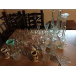 Various glass and two German tankards.