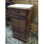 A 19 th century French walnut washstand with marble top above a single top draw above false drawer