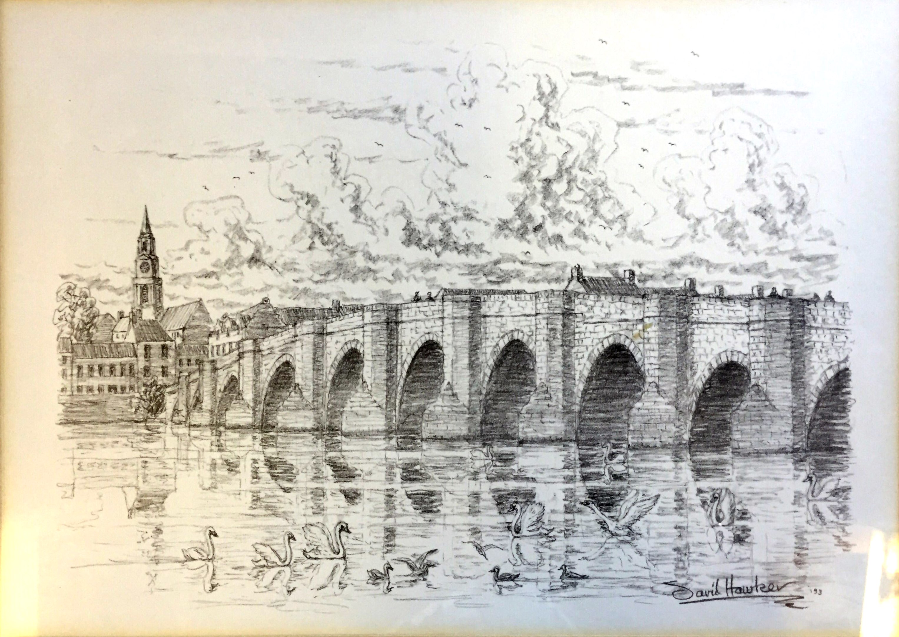 A pencil drawing by David Hauter entitled Bridge at Berwick on Tweed. - Image 2 of 2