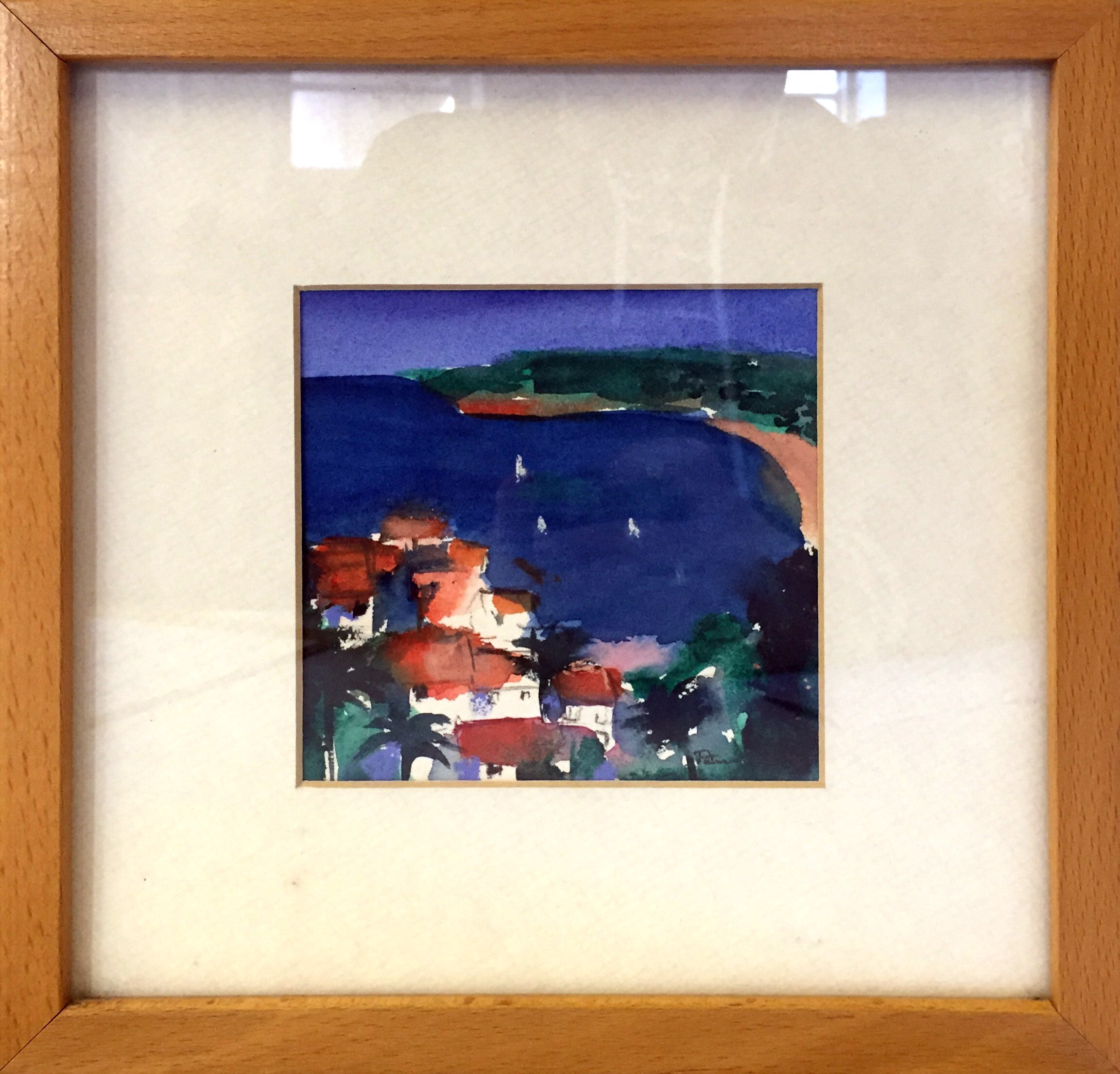 An original watercolour by Patricia Sadler while on holiday in France and gifted to her son.