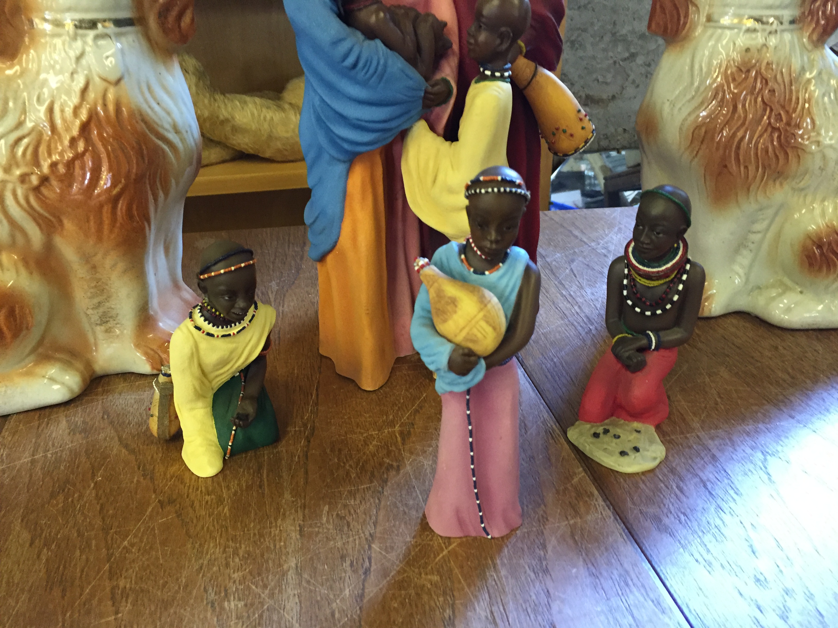 Modern African figures and two wally dogs. - Image 2 of 4