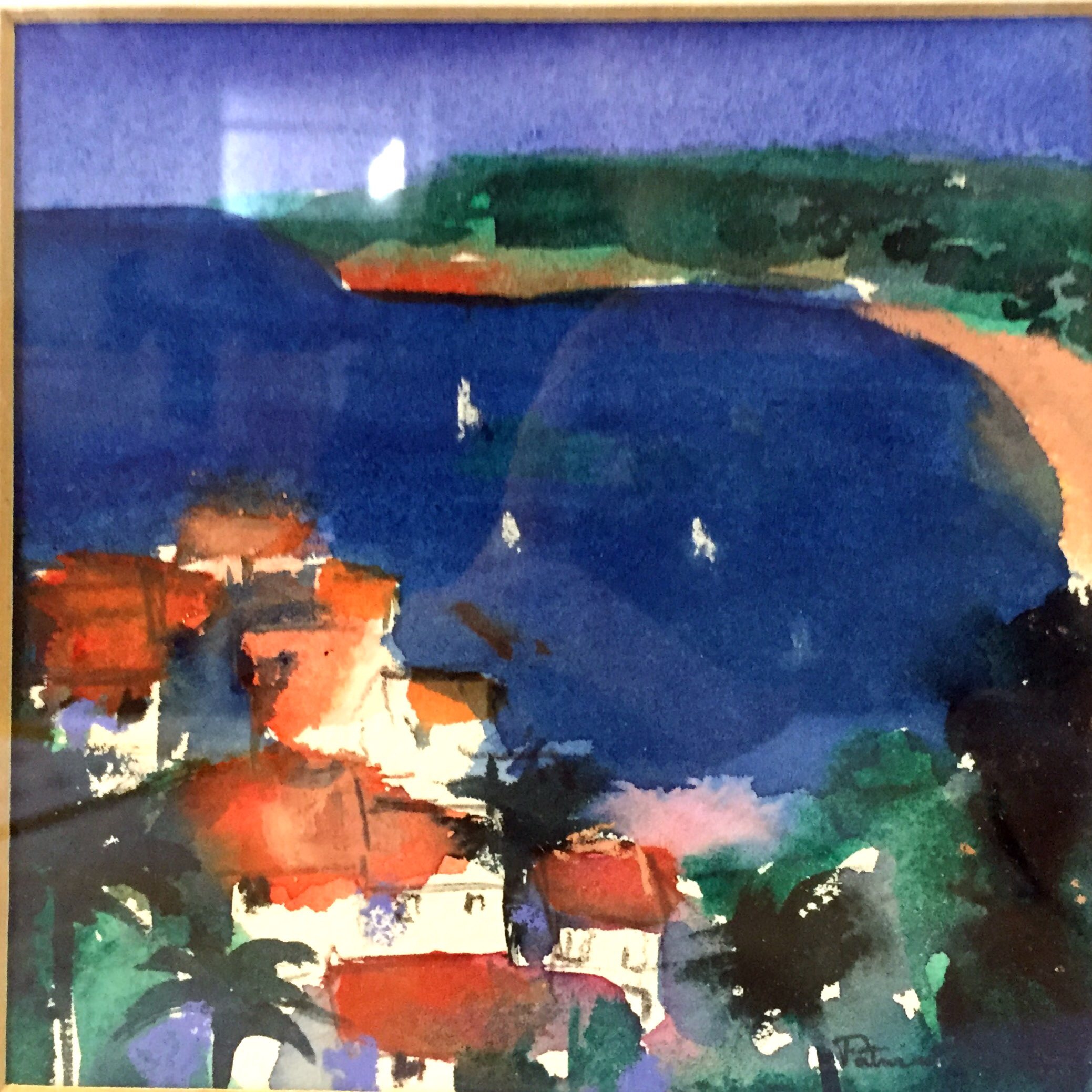 An original watercolour by Patricia Sadler while on holiday in France and gifted to her son. - Image 3 of 3