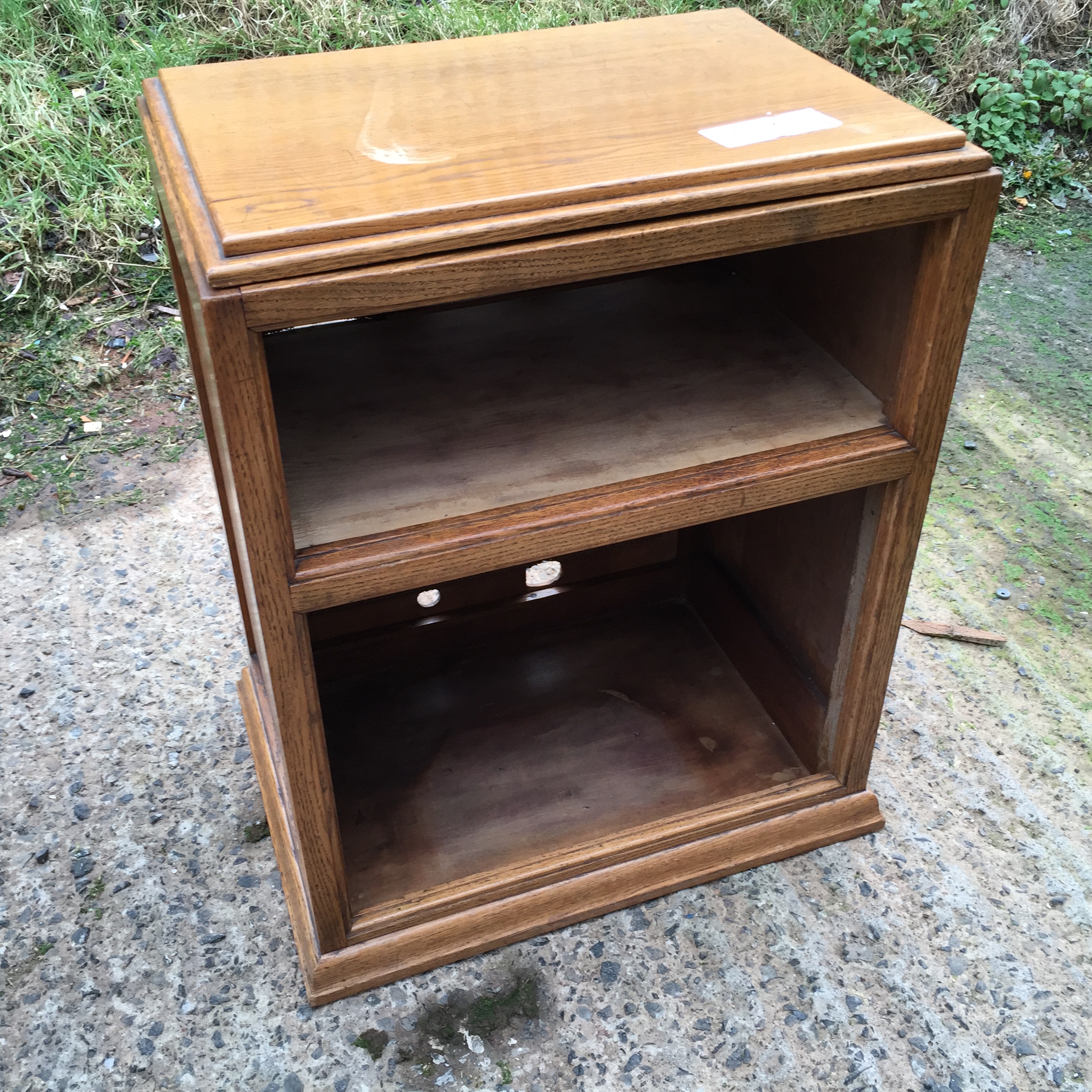 An oak music cabinet.