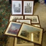 Nine framed prints of various classical scenes of Venice an Rome.