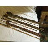 Three cane fishing rods, Castle, J D Dickson & Sons and one other.