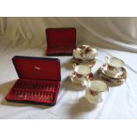 Royal Albert Rose Old Country Rose part tea service and two boxes of silver plated spoons.