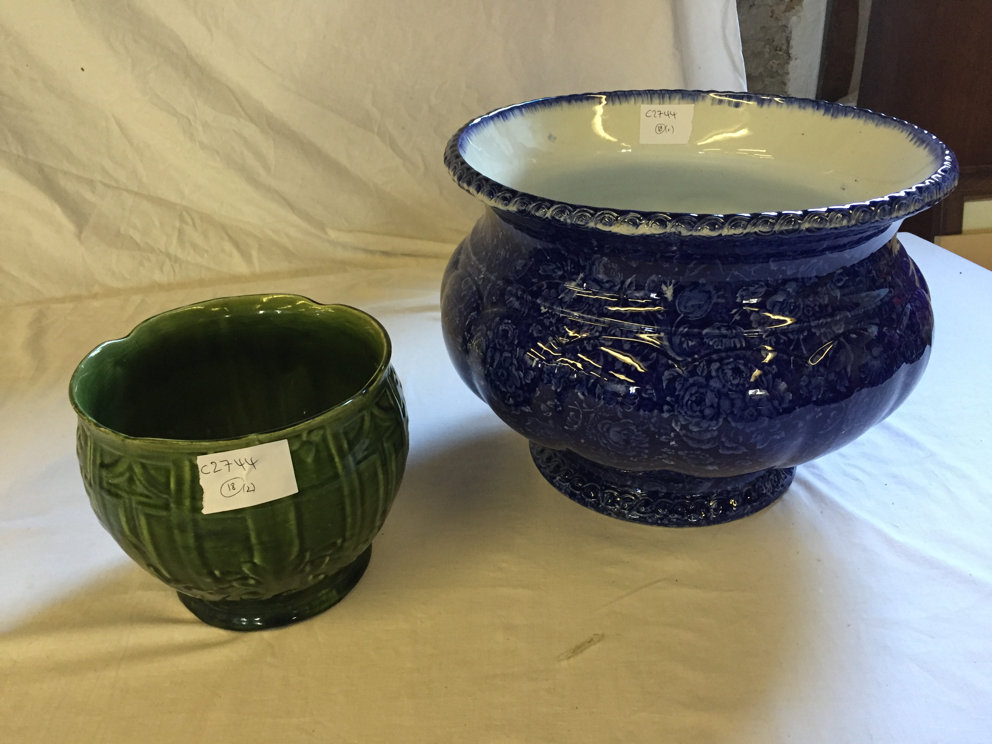 Two glazed plant pots one marked S A Mare