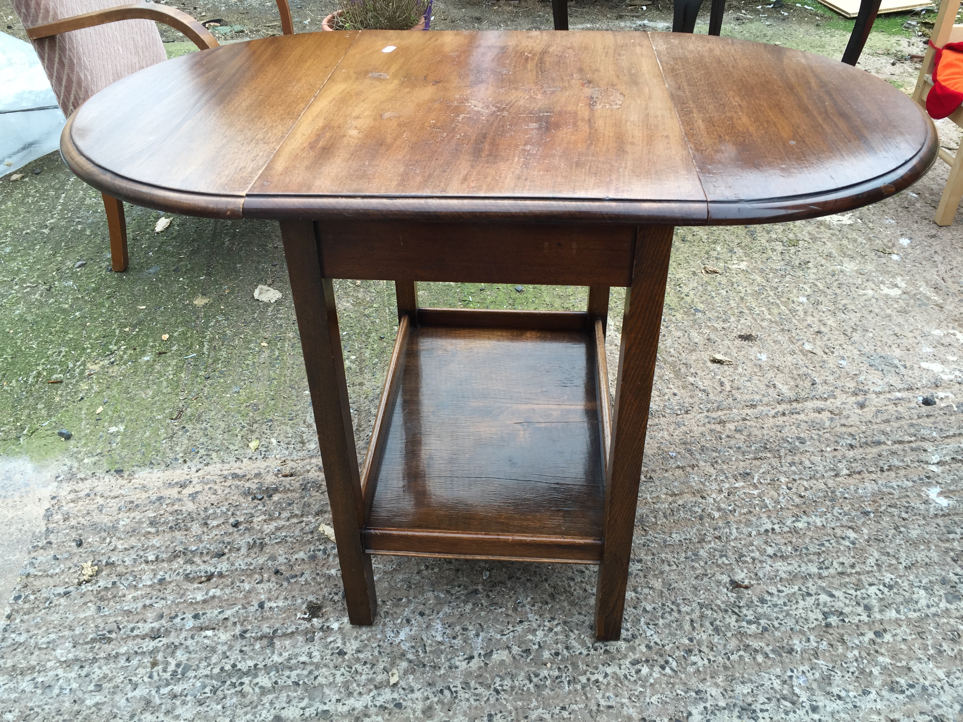 A drop leaf side table with shelf. - Image 2 of 2