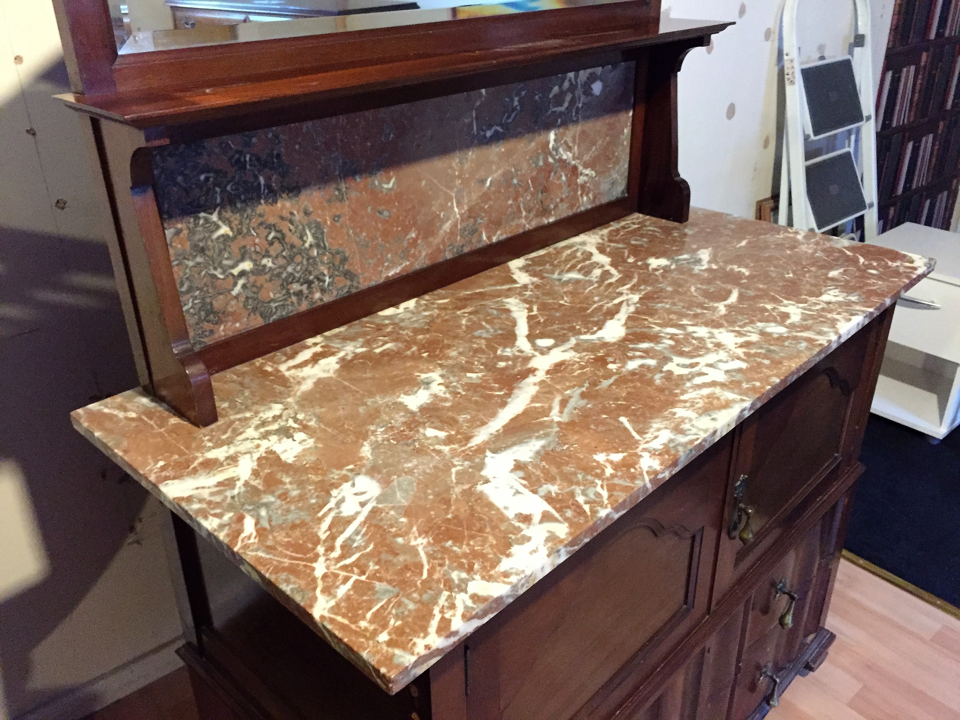A mirror backed marble topped wash stand with cupboard above two drawers. - Image 2 of 2