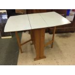 A light blue formica topped table.