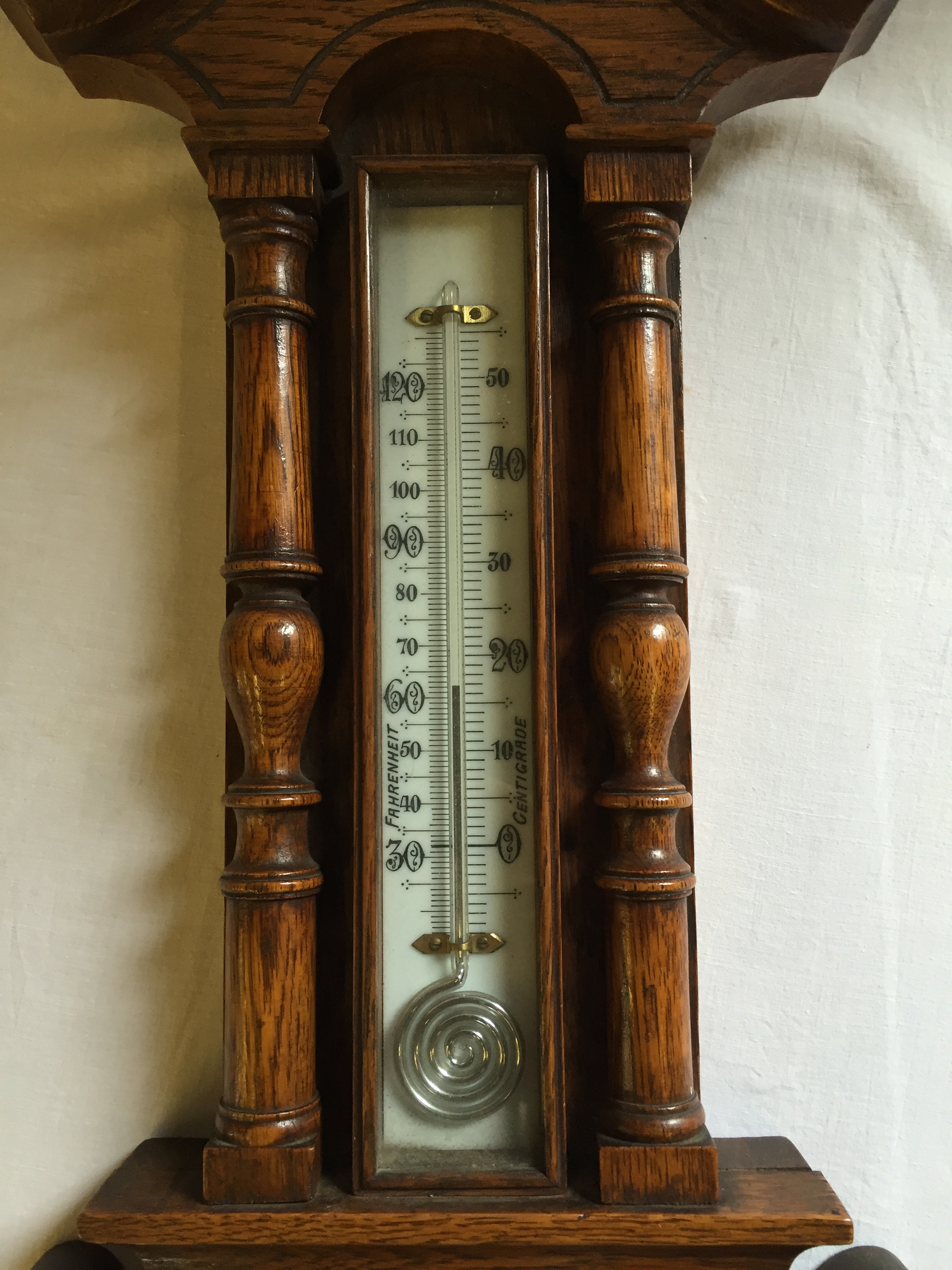 A Victorian Oak Banjo Barometer 840 mm H by Kerr and Mackeller Silversmiths Glasgow with a snail - Image 7 of 8