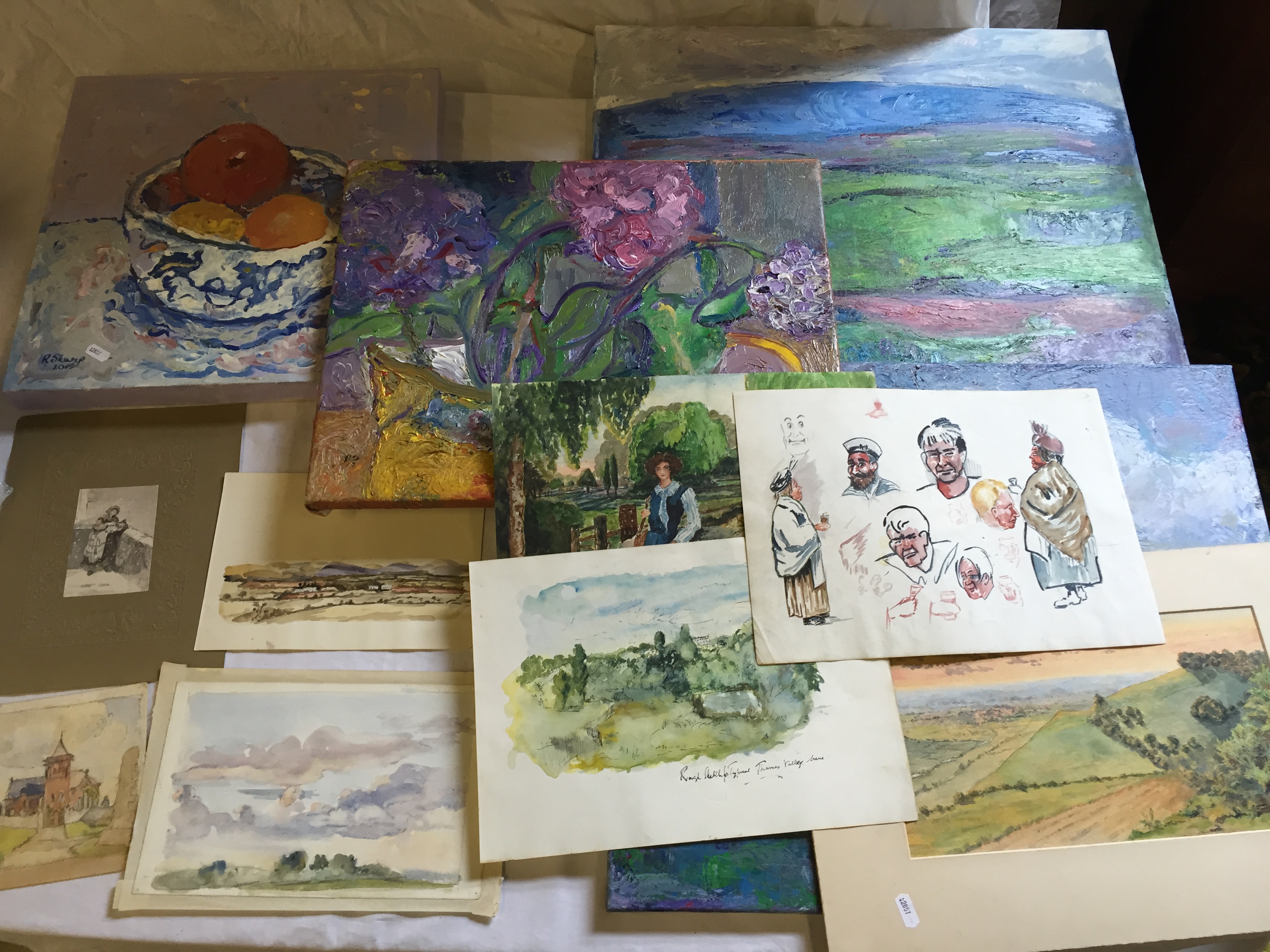 A selection of Watercolours and oils.