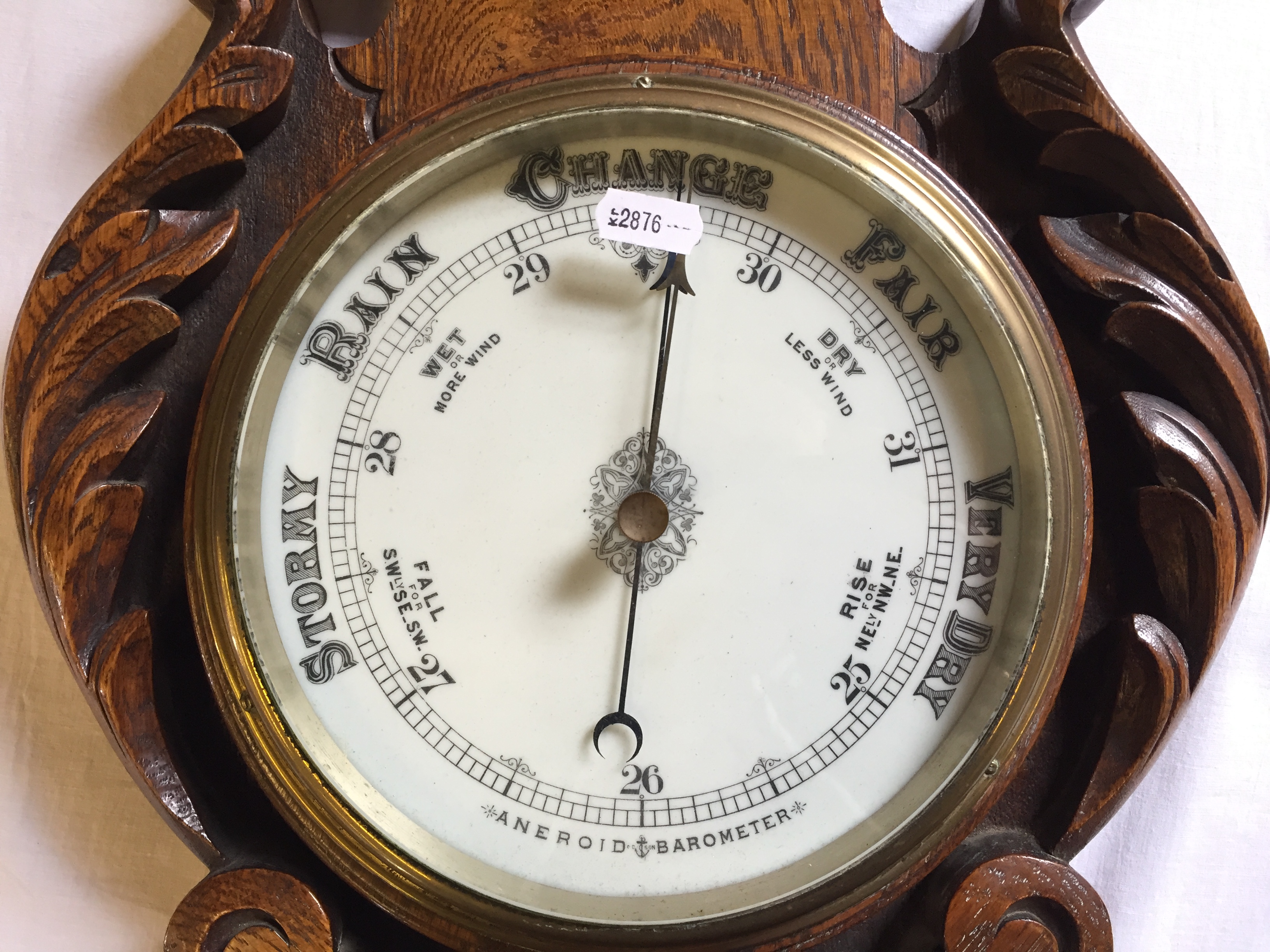 A Victorian Oak Banjo Barometer 840 mm H by Kerr and Mackeller Silversmiths Glasgow with a snail - Image 6 of 8