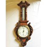 A Victorian Oak Banjo Barometer 840 mm H by Kerr and Mackeller Silversmiths Glasgow with a snail