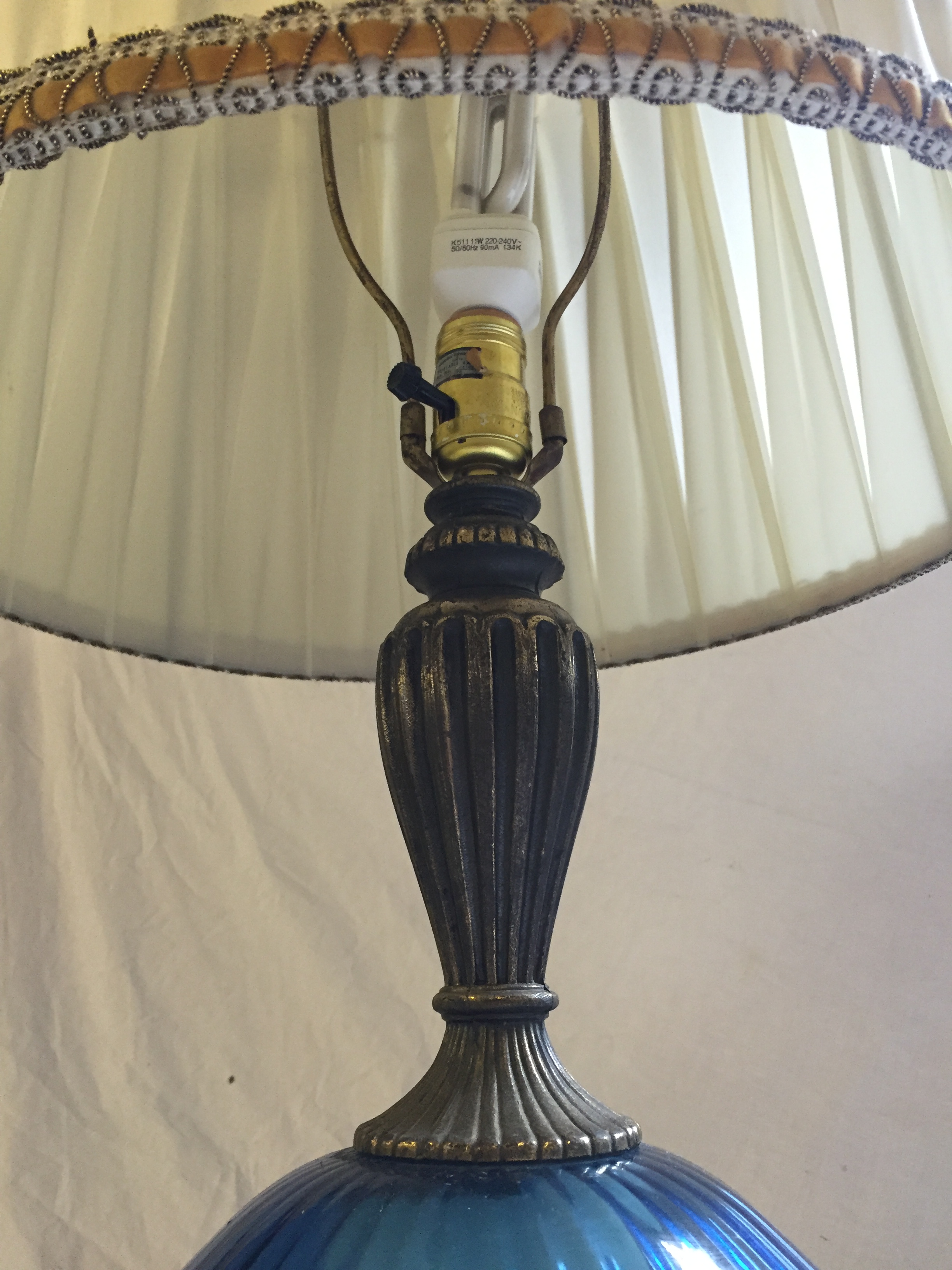 Two large table lamps 90mm with blue glass bases. - Image 2 of 3