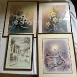 Four framed prints one upside down, possibly antipodean.