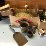 Various brass ware including a companion set.